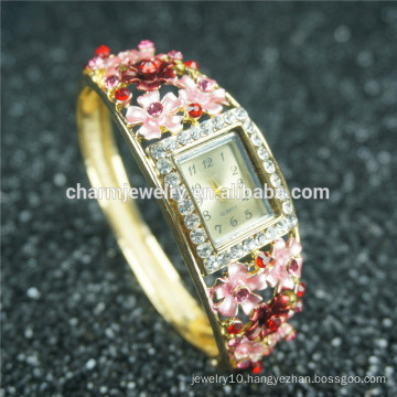 Fashion Colorful Flower Rhinestone Alloy Bangle Watch For Women B041